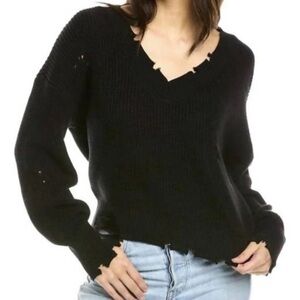 NWOT- 525 America Black distressed v-neck knit sweater